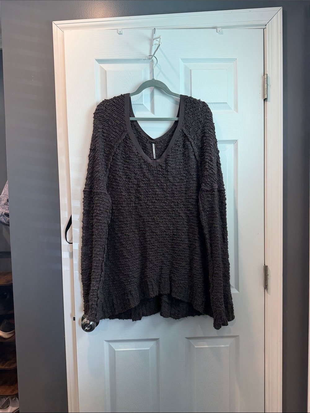 Free People Chunky V-Neck Slouchy Oversized Textured Sweater - Brown